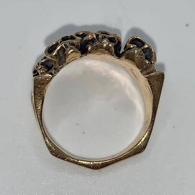 Vintage 14K Gold Biker Ring With Skulls
