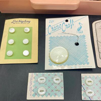 Vintage Plastic Spool Thread Holder and Button Lot