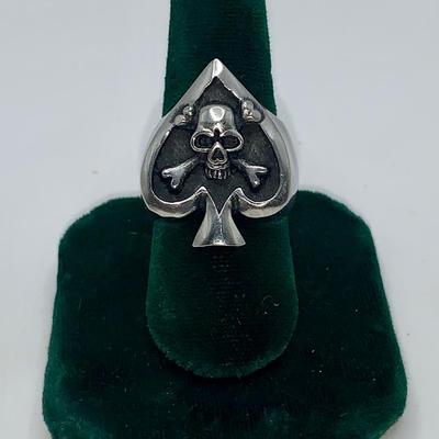 Vintage Biker Ring - Skull & Cross Bones in Ace of Spades