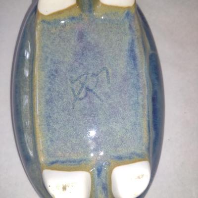 Glazed, Footed Ceramic Ikebana Vase with Flower Frog- Signed by Artist