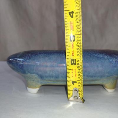 Glazed, Footed Ceramic Ikebana Vase with Flower Frog- Signed by Artist