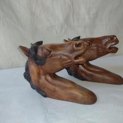 Pair of Painted Ceramic Horse Head Figures