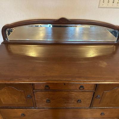 Antique Solid Sideboard with Original Mirror