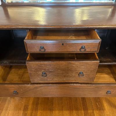 Antique Solid Sideboard with Original Mirror