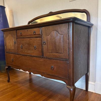 Antique Solid Sideboard with Original Mirror