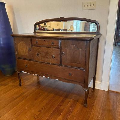 Antique Solid Sideboard with Original Mirror