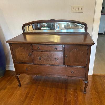 Antique Solid Sideboard with Original Mirror
