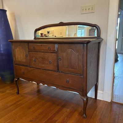 Antique Solid Sideboard with Original Mirror