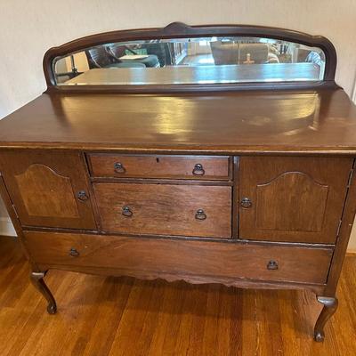 Antique Solid Sideboard with Original Mirror