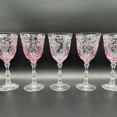 Vintage Pink FOSTORIA Wine Glasses - Set of (5)