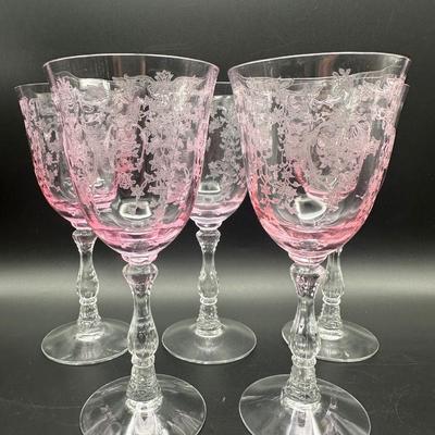 Vintage Pink FOSTORIA Wine Glasses - Set of (5)