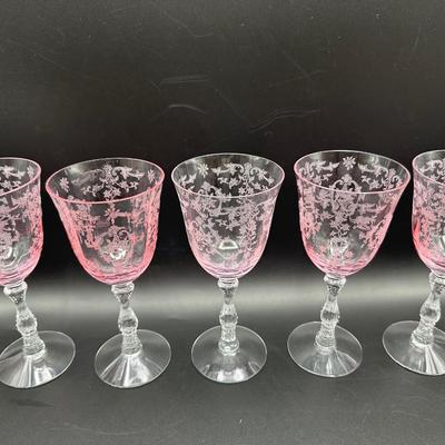 Vintage Pink FOSTORIA Wine Glasses - Set of (5)