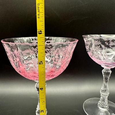 Eight Vintage Pink FOSTORIA Champagne Glasses