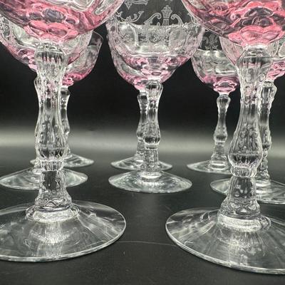 Eight Vintage Pink FOSTORIA Champagne Glasses