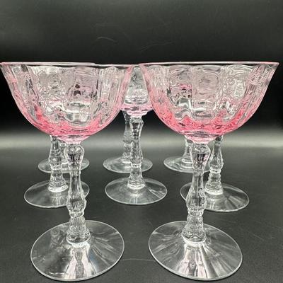 Eight Vintage Pink FOSTORIA Champagne Glasses