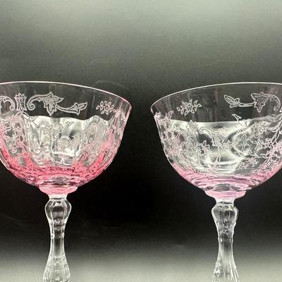 Eight Vintage Pink FOSTORIA Champagne Glasses