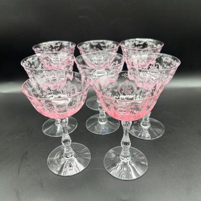 Eight Vintage Pink FOSTORIA Champagne Glasses
