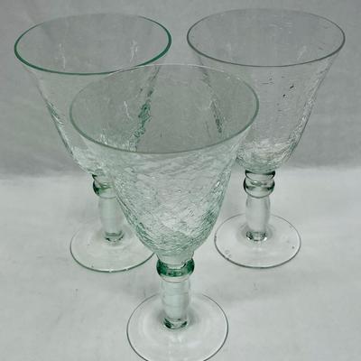 Lot of 3 Crackle Clear Glass Wine Goblets stemware