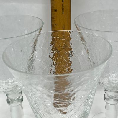 Lot of 3 Crackle Clear Glass Wine Goblets stemware