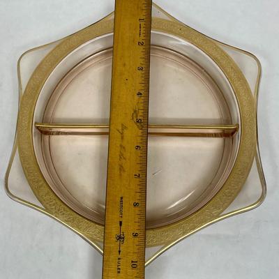 Pink glass Divided dish Gold Gilt 6 Painted edge