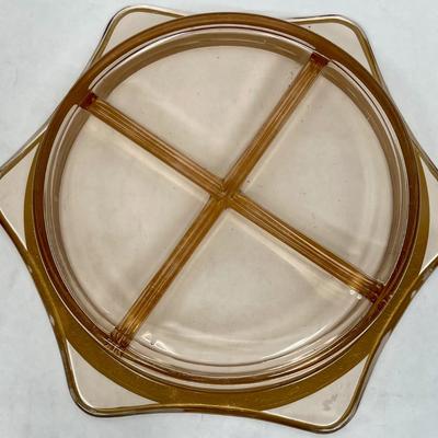 Pink glass Divided dish Gold Gilt 6 Painted edge