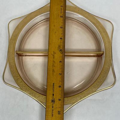 Pink glass Divided dish Gold Gilt 6 Painted edge
