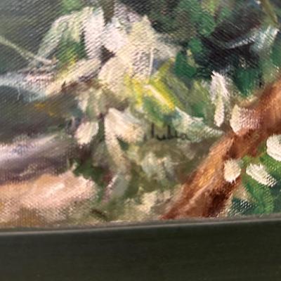 Original Framed Painting on Canvas of Waterfall Scene by Julia