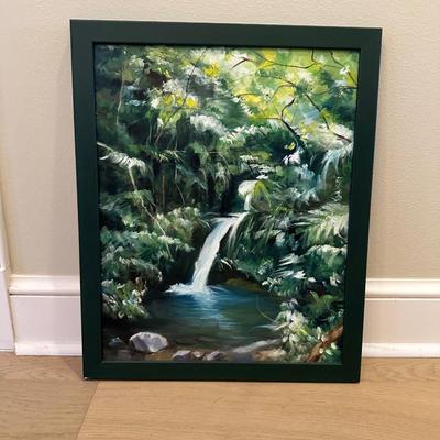 Original Framed Painting on Canvas of Waterfall Scene by Julia