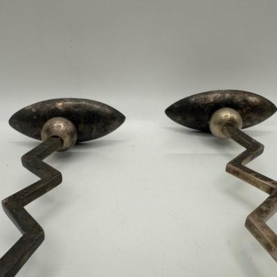 Pair of Postmodern Memphis Style Zigzag Vintage Candlestick Holders