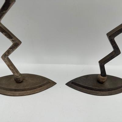 Pair of Postmodern Memphis Style Zigzag Vintage Candlestick Holders