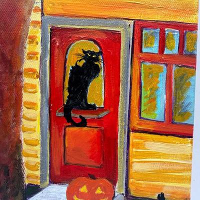 Signed Original Painting of Halloween Scene