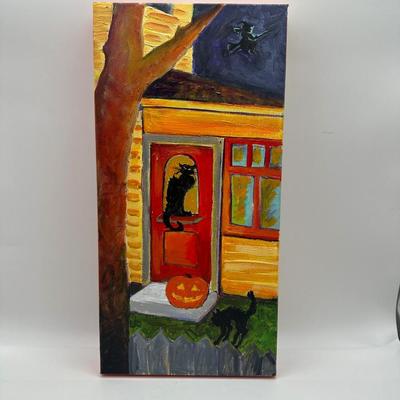 Signed Original Painting of Halloween Scene