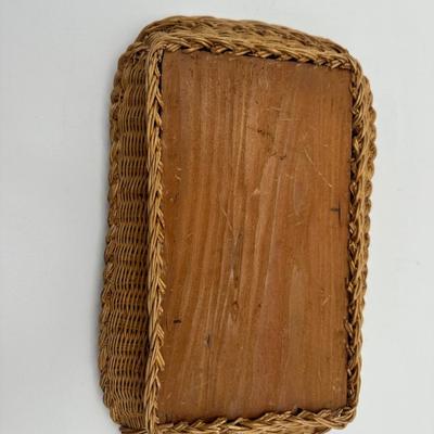 Vintage Handmade, Painted & Applied Feathers on Rattan Frame Tray