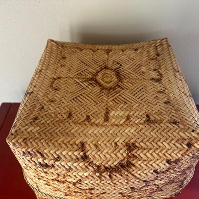 Vintage Weaved Lidded Basket