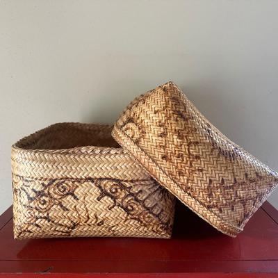 Vintage Weaved Lidded Basket