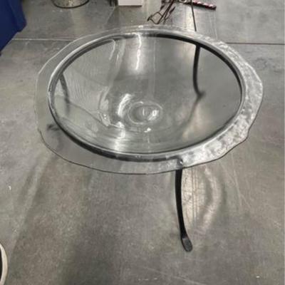 Large Vintage Glass Bowl with Iron Stand