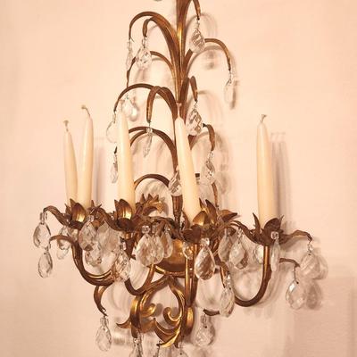 Lot #168 Vintage Metal Candle Sconce - 5 arm - Crystal drops