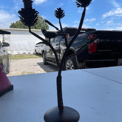 Rustic Artisan Crafted Farmhouse Style Double Taper Candle Holder - Pine Cones, Bird and Needles