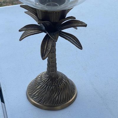 Two Large Brass Palm Tree Candle Holders