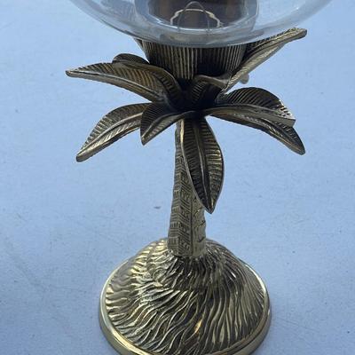 Two Large Brass Palm Tree Candle Holders