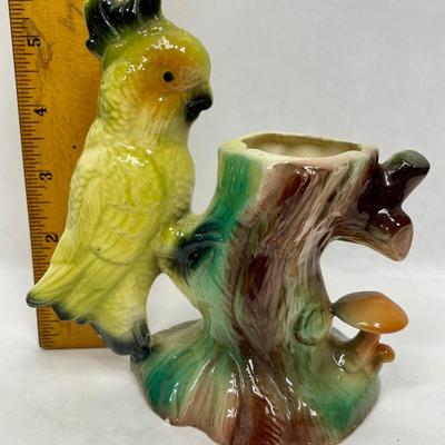 Vintage Ceramic Yellow Parrot Figurine Planter Vase