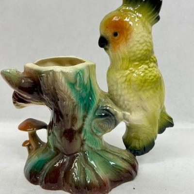 Vintage Ceramic Yellow Parrot Figurine Planter Vase