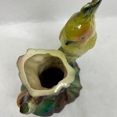Vintage Ceramic Yellow Parrot Figurine Planter Vase