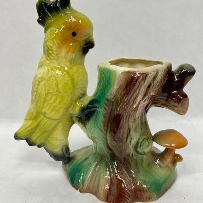 Vintage Ceramic Yellow Parrot Figurine Planter Vase