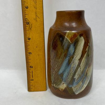 Vintage Hand Thrown Pottery Vase with Painted Design