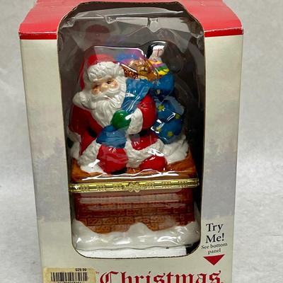 Santa In Chimney Porcelain Music Box