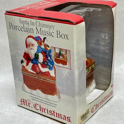 Santa In Chimney Porcelain Music Box