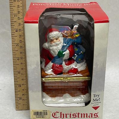 Santa In Chimney Porcelain Music Box