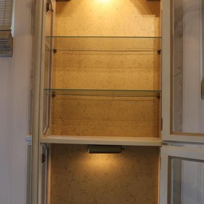 Curio Cabinet Lighted Two Door with Glass Shelving and Doors