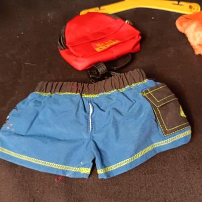 BUILD-A-BEAR TIGGER COSTUME, SWIM TRUNKS AND BACKPACK